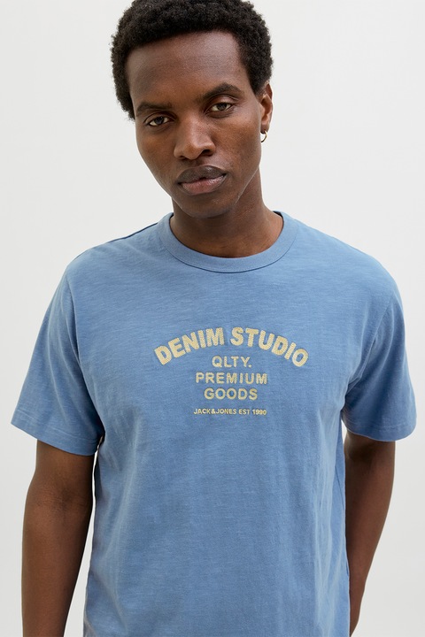 Jack & Jones, Tricou cu imprimeu text, Albastru deschis melange