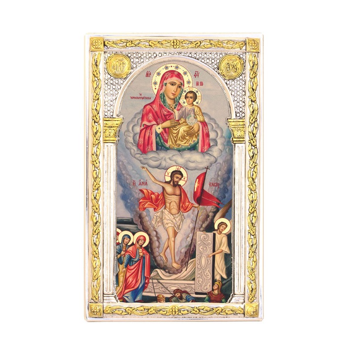 Icoana din argint - Invierea Mantuitorului - Maica Domnului din Ierusalim - 21x13 cm