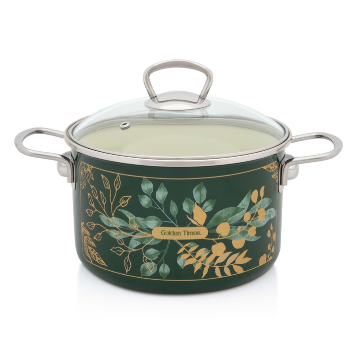 Oala emailata Metalac 4l cu capac din sticla, 20cm, rezistenta chimica, usor de curatat