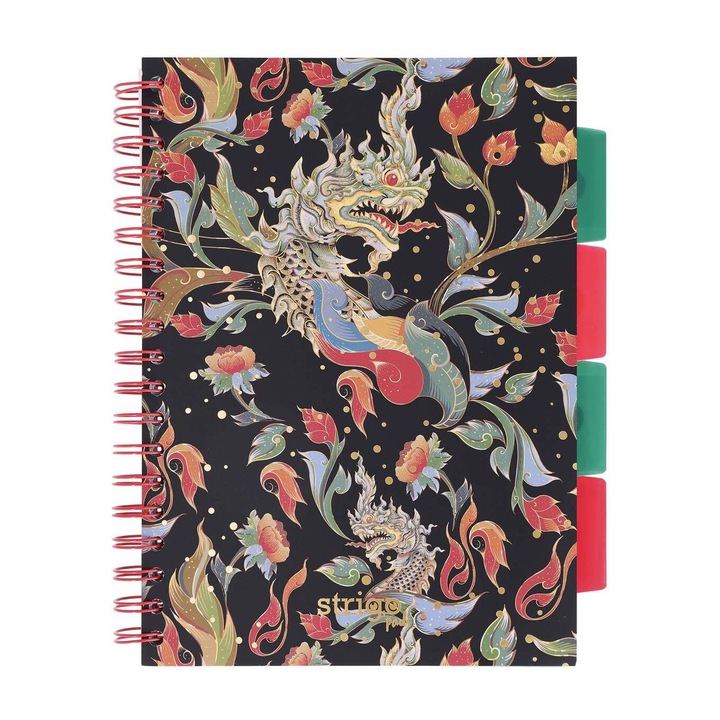 Spirálfüzet elválasztókkal, STRIGO PADS Project Book DRAGON, B5, matematika, 200 oldal, 80gr FSC papír, keménytáblás, többszínű