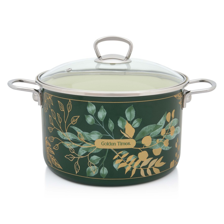 Oala 6.75l capac din sticla Golden Times Metalac email/24cm/6.75l