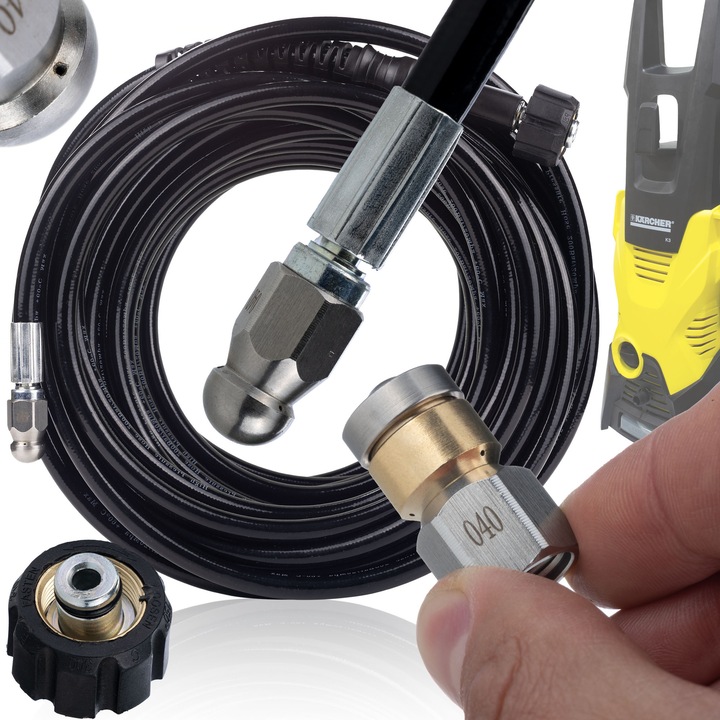 Маркуч за почистване на канализация 20 м, Rosfix, M22, 2 дюзи, Пластмасов