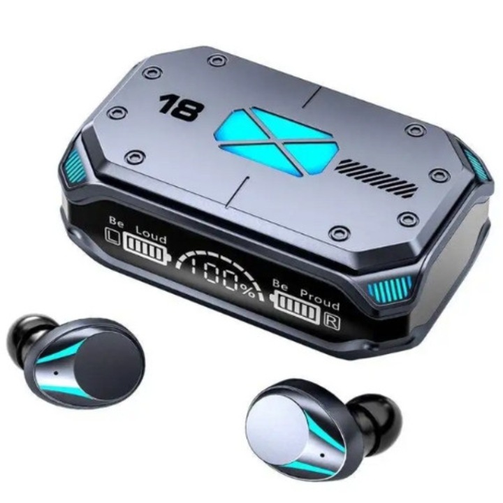 Casti wireless inteligente TWS EM-M41, Bluetooth 5.2, afisaj LED, IOS + Android, sunet panoramic 360°, afisaj LED, microfon incorporat, autonomie uriasa, waterproof