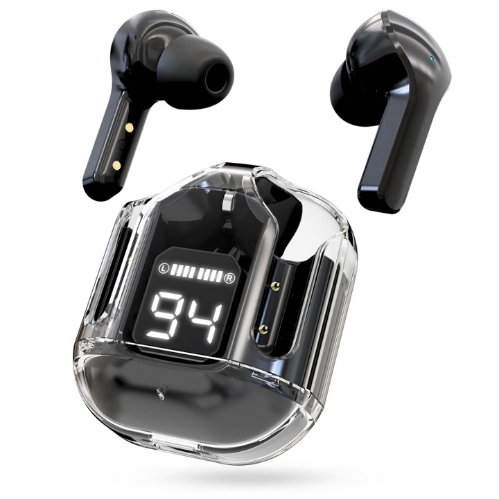 Vezeték nélküli fülhallgató, Érintésvezérlés, Bluetooth 5.3, LED digitális kijelző, Zajszűrő, Mágneses tok, Nedvesség- és porálló, easyCTRL®, Fekete