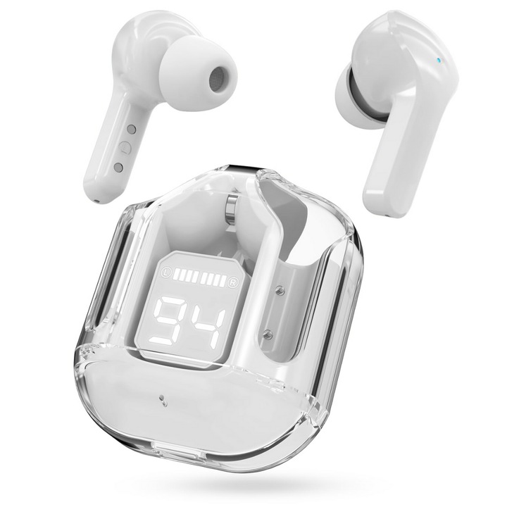 Vezeték nélküli fülhallgató, Érintésvezérlés, Bluetooth 5.3, LED digitális kijelző, Zajszűrő, Mágneses tok, Nedvesség- és porálló, easyCTRL®, Fehér