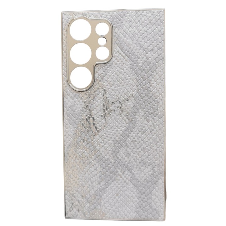 Кейс G-Tech Wild, съвместим с Samsung Galaxy S25 Ultra, TPU и силикон, имитация на змийска кожа, сребрист