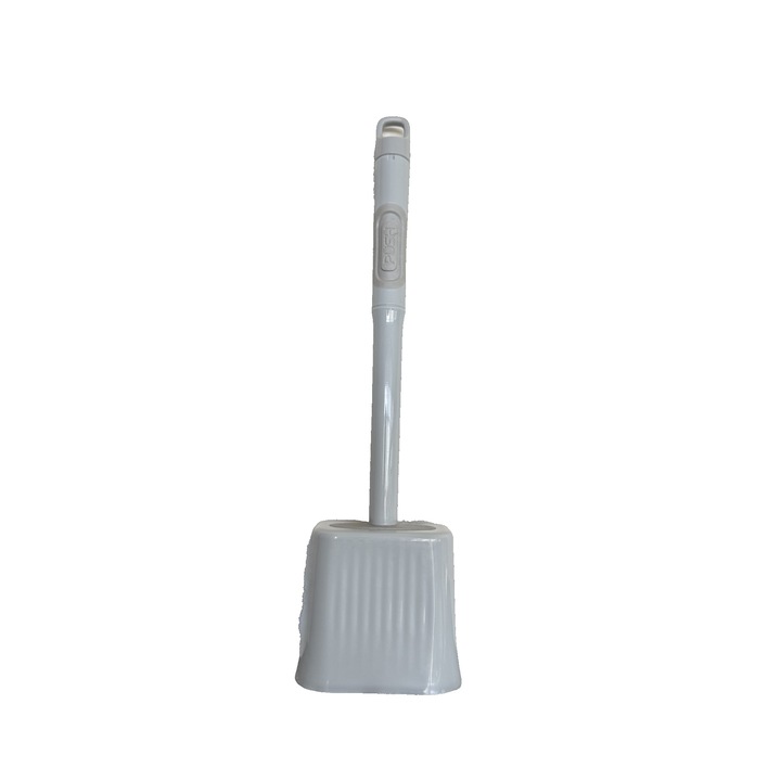 WC kefe folyadéktartállyal, TPR kefe, fúrás nélküli rögzítés, 12 x 6.5 x 40 cm, szürke