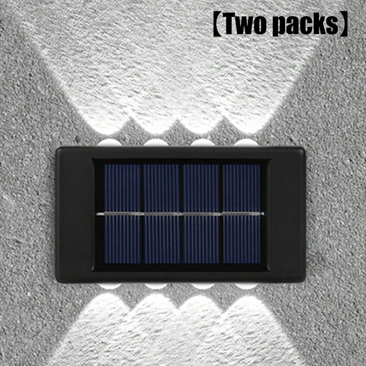 2 seturi de lumini solare decorative de exterior pentru perete/gard, senzor de lumina, 8 LED-uri in sus si in jos, lumina alba