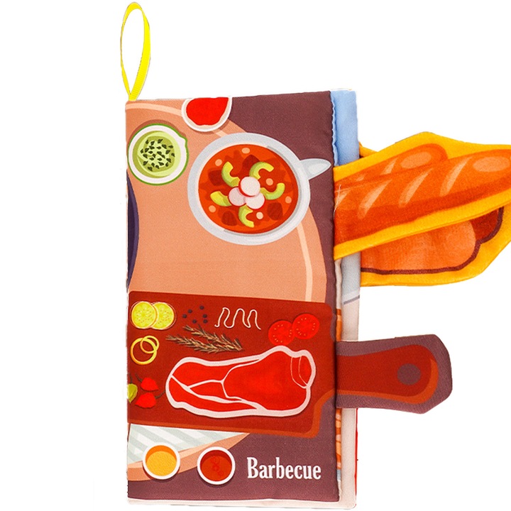 Jucarie interactiva pentru bebelusi, AYSTOAYS®, Carte Senzoriala Fosnitoare pentru Bebelusi, educationala, Alimente