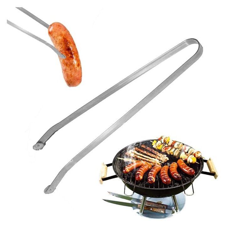 Set 2 Clesti bucatarie si gratar, cu varf rotativ, intoarce cu usurinta alimentele, Metalic
