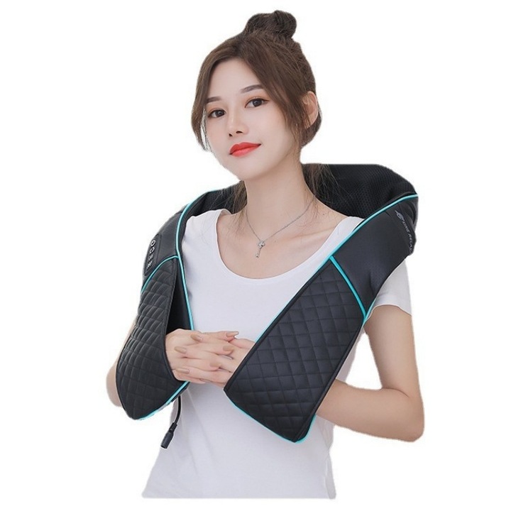 Масажор, 3 нива на регулиране на интензивността, топъл компрес с постоянна температура, нежен към кожата материал, насърчава мускулната релаксация и кръвообращението, черен