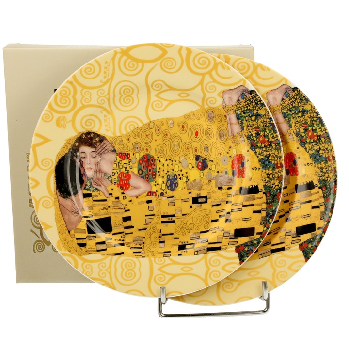 Set 2 farfurii pentru desert, The Kiss Ecru, inspirat de Klimt, 19 cm