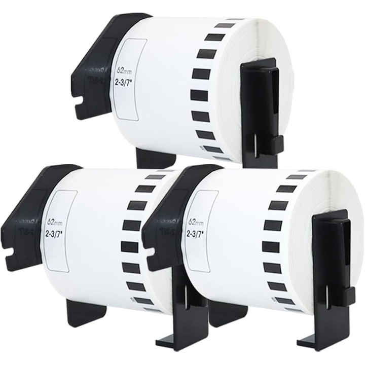 Kit de 3 Role Etichete Adeziva Continua DK-22205 Alb 62mm X 30.48m Suport Plastic Inclus Compatibile Brother P-Touch QL 1000, QL 1050, QL 1060, QL 500, QL 550, QL 560, QL 570, QL 580, QL 650, QL 700, QL710, QL 720, QL 800, QL 810, QL 820