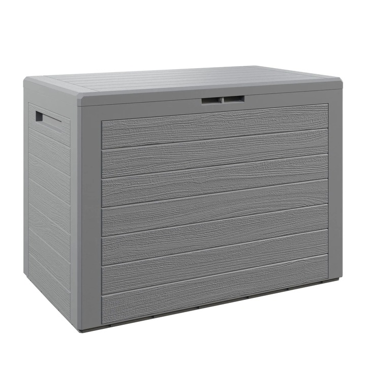 Lada depozitare gradina Lille, Casaria, 190L, polipropilena, 78 x 44 x 55 cm, design cu aspect de lemn, Gri