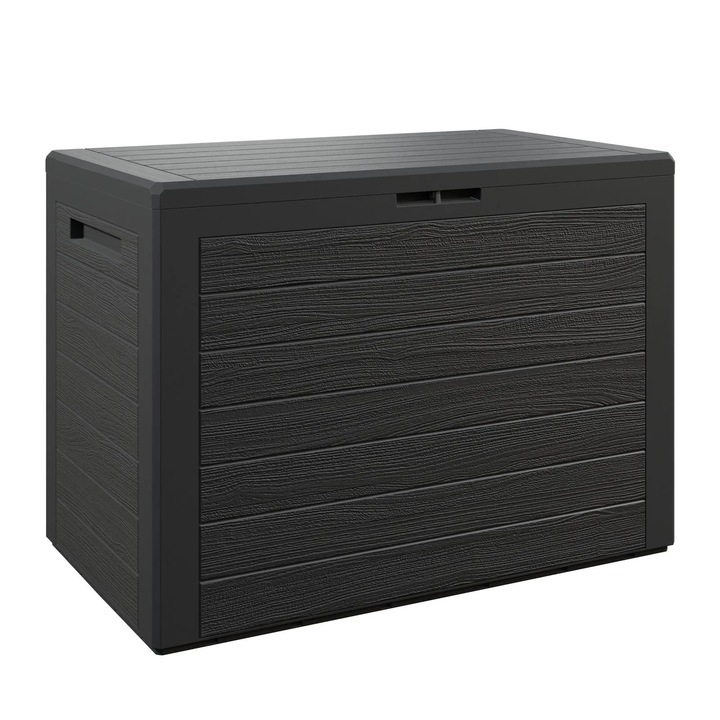 Lada depozitare gradina Lille, Casaria, 190L, polipropilena, 78 x 44 x 55 cm, design cu aspect de lemn, Antracit