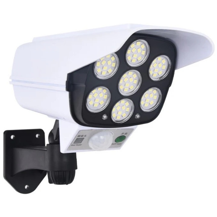 Camera de supraveghere falsa, incarcare solara, 77 LED-uri, senzor de miscare