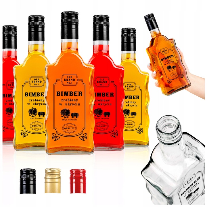 Set De Sticle De Sticla Wave 500 ml Cu "Butoi" Imprimat + Capace, Superbutelki, Sticla, 500 ml, 23.5 cm, 8.6 cm, 23.5 cm x 8.6 cm, 50 Bucati