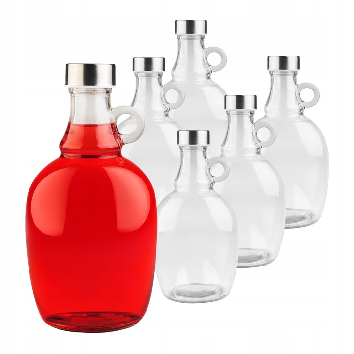 Set De Sticle De Sticla Galon De 1 L Cu Maner Si Capace, Superbutelki, Sticla, Capac Etans, Maner Lateral Elegant, Usor De Curatat, 22.5 cm x 12 cm, Transparent, 6 Bucati