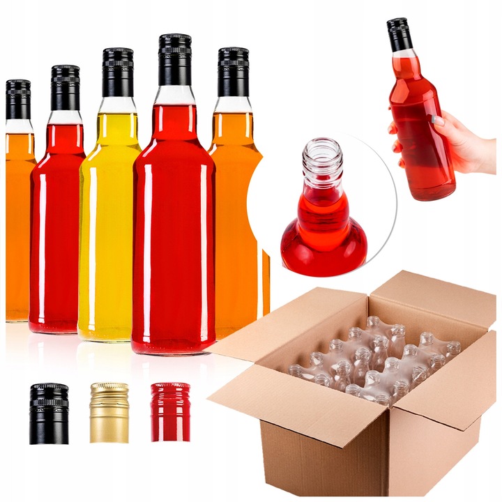 500 ml-es monoblokk üvegpalack készlet hosszú dugókkal, SuperButelki, Kiváló minőségű gyártás, Könnyen tisztítható, Tartós, Üveg, 500 ml, Magasság 24 cm, Átmérő 8 cm, Többszínű