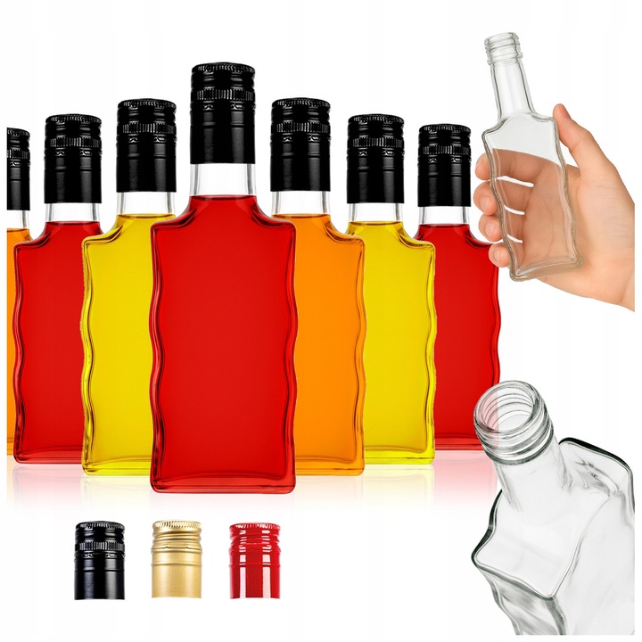 Set Sticla Fala 200 ml Cu Capac, Superbutelki, Sticla, 200 ml, Productie De Inalta Calitate, Usor De Curatat, Durabil, Inaltime 18.5 cm, Latime 6 cm, Transparent
