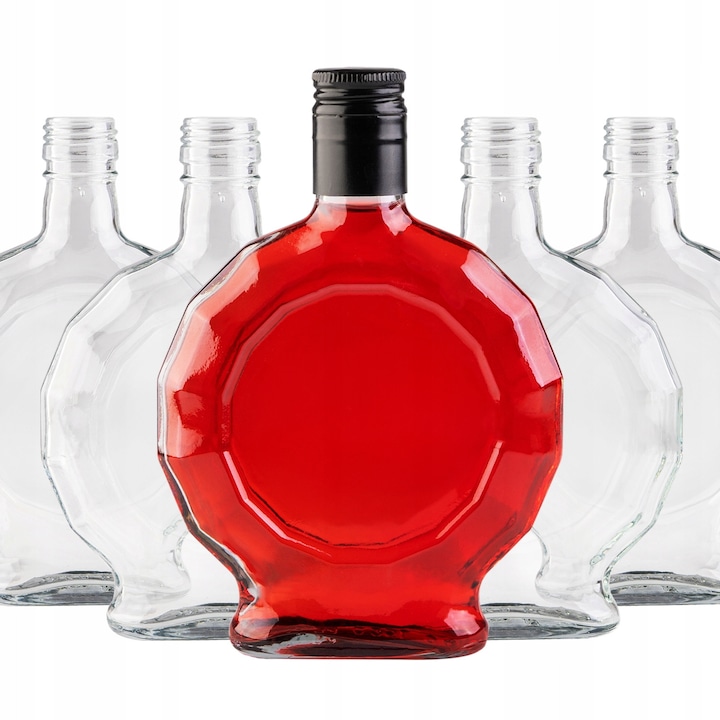 Set De Sticle Din Sticla Medalion 250 ml Cu Capace, Superbutelki, Sticla, Inchidere Hermetica, Ideal Pentru Lichioruri Si Bauturi, Aspect Estetic, 17.8 x 12.2 x 3.5 cm, Transparent