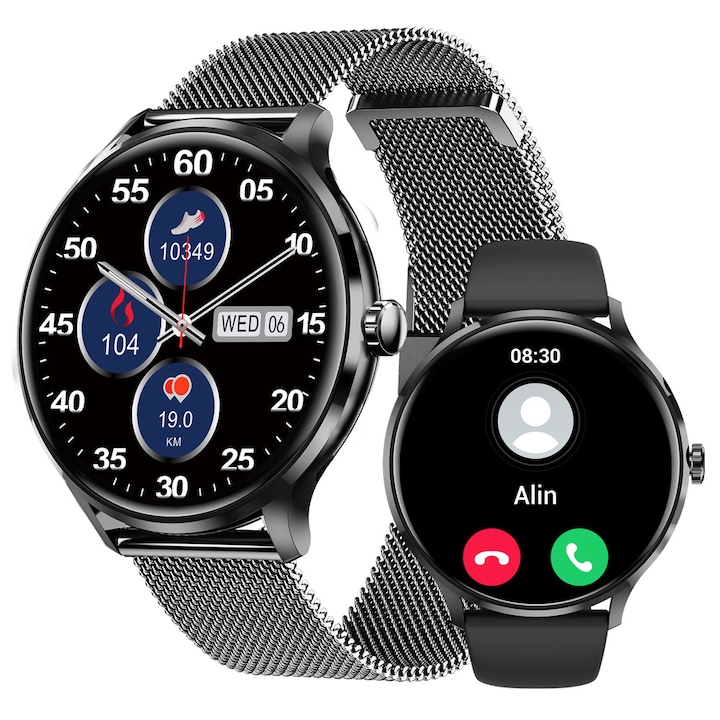 Смарт часовник SANFACE, 1.5 инча, измерване на температура и пулс, силиконова гривна, унисекс