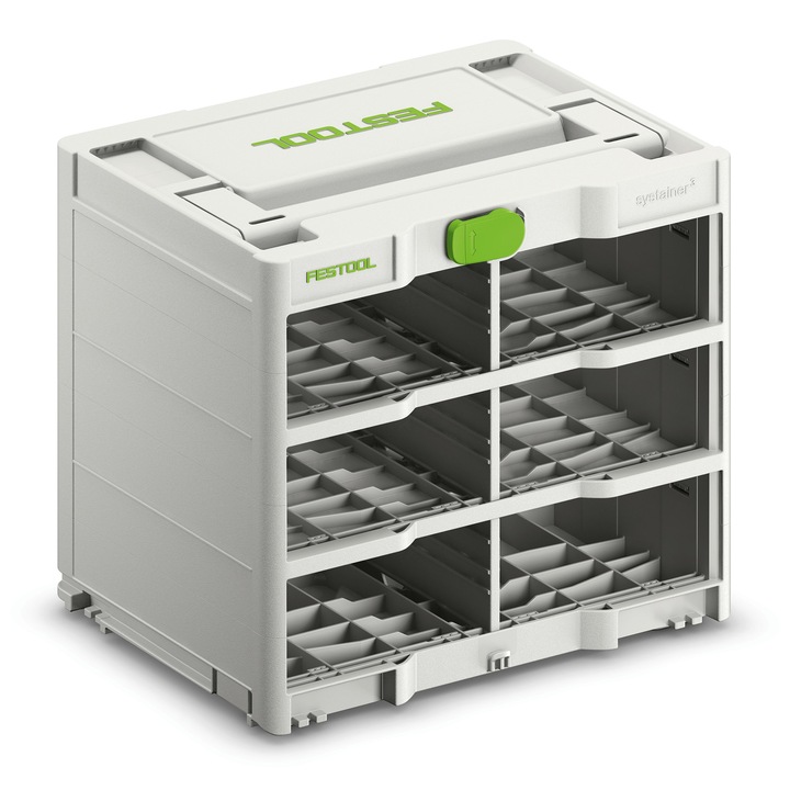 Suort pentru 6 Mini organizatoare scule Systainer, Festool, stabil, alb