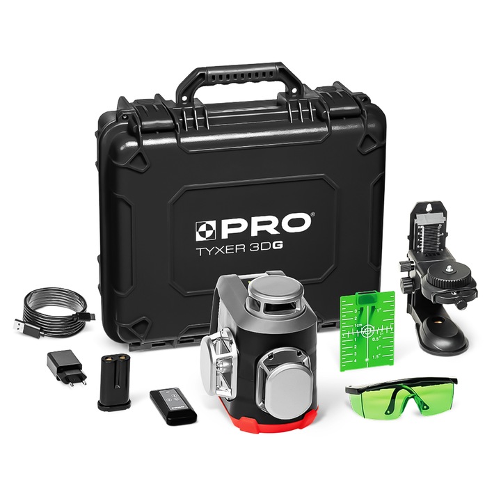 Nivela laser 360 TYXER 3DG, 3 planuri 360°, accesorii incluse, unghi 90