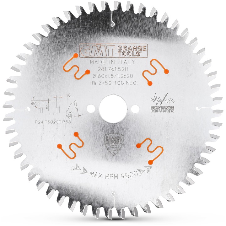 Disc de taiere pentru laminat CMT, 160mm, 52 dinti, pentru lemn si laminate