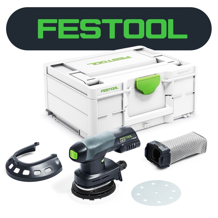 Акумулаторен шлайф Festool ETSC 125-Basic, 1,4 кг, пълен комплект, 125 мм