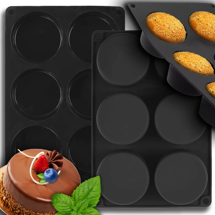 Forma De Copt Din Silicon, Avocado Home, Fabricata Din Silicon Rezistent, Sigur Pentru Sanatate, Rezistenta La Temperaturi De La -40°C La +220°C, Antiaderenta, Nu Necesita Ungere, Poate Fi Spalata In Masina De Spalat Vase, 21 x 15 x 2 cm, Neagra, 6