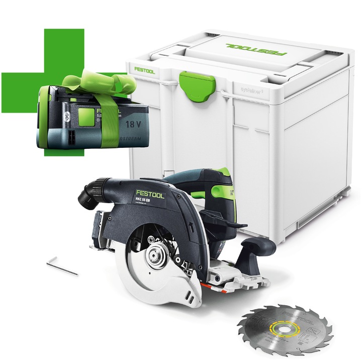 Електрически трион, Festool, комплект с батерия 5.0 Ah, рязане 55 мм
