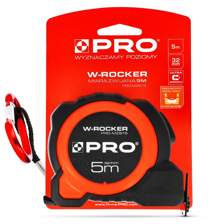 Ruleta, PRO W-ROCKER 5m x 32mm, citire bidimensionala, magnet, otel