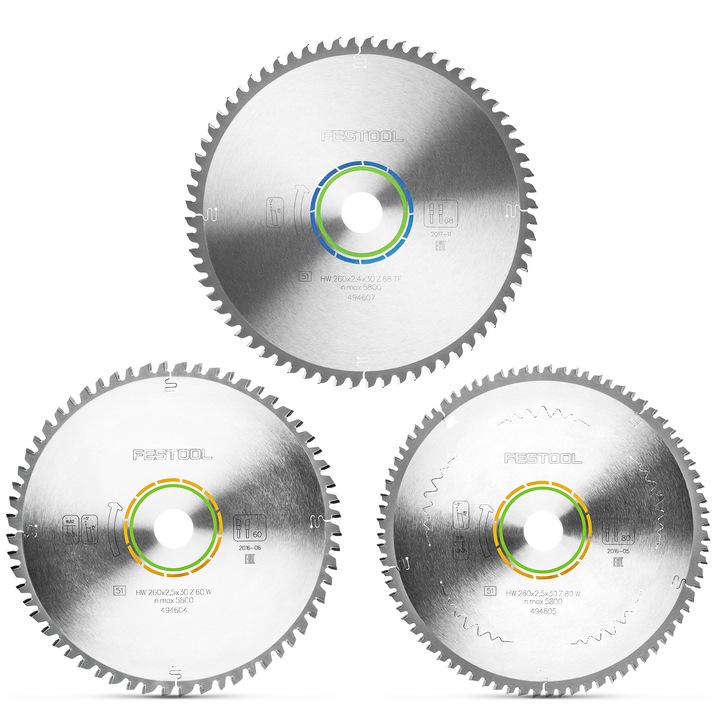 Set discuri de feronerie Festool, 260x2,5cm, 3 tipuri, pentru lemn si aluminiu