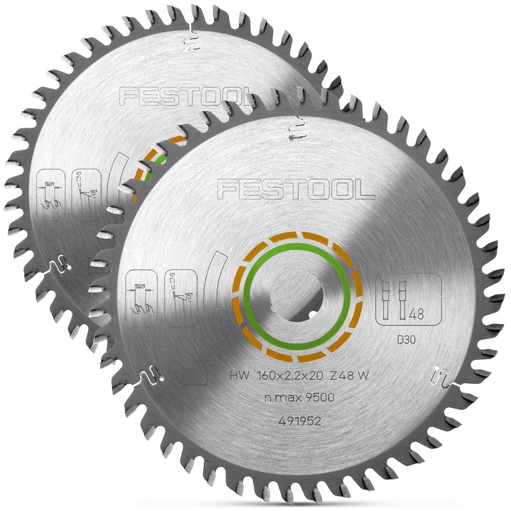 Set 2 lame de fierastrau Festool 160x2,2x20mm, pentru taieri fine, cu dinti alternanti