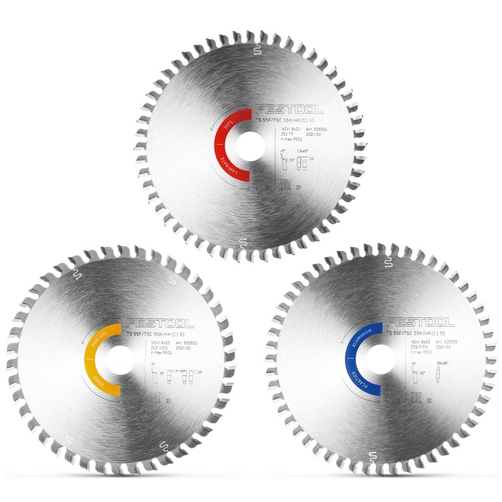 Set 3 discuri de taiat Festool, 160x1,8, pentru lemn, laminat, aluminiu/plastic