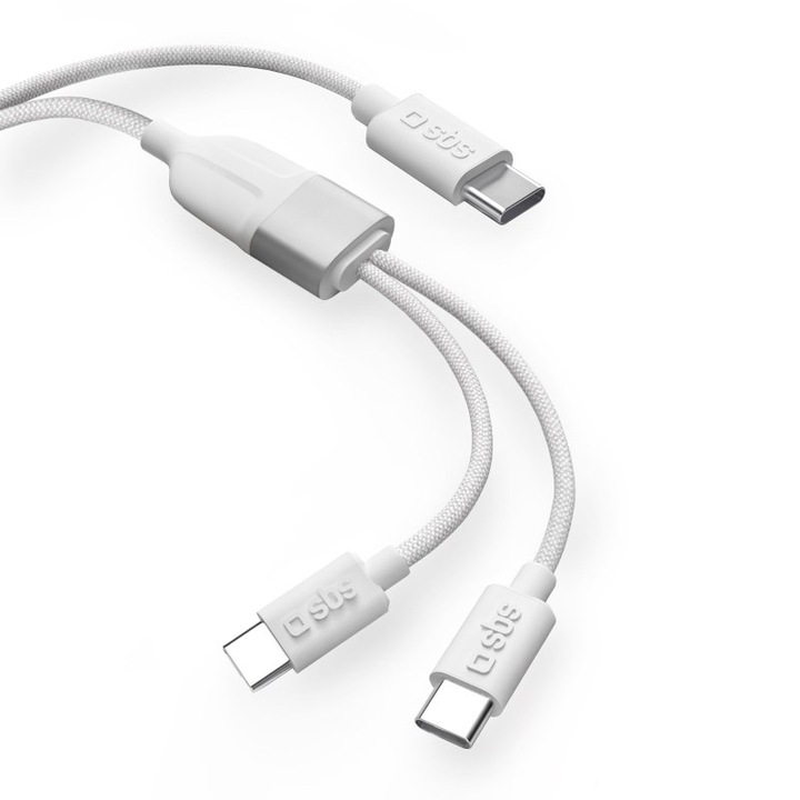 Кабел SBS 91009, USB-C Splitter-Y 60W, с оплетка, 1, 5 м, бял