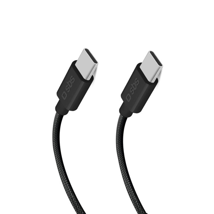 Kабел SBS 63914 с оплетка Type-C-C 3, 2 100W, 10 Gbps, 1, 5 m, черен