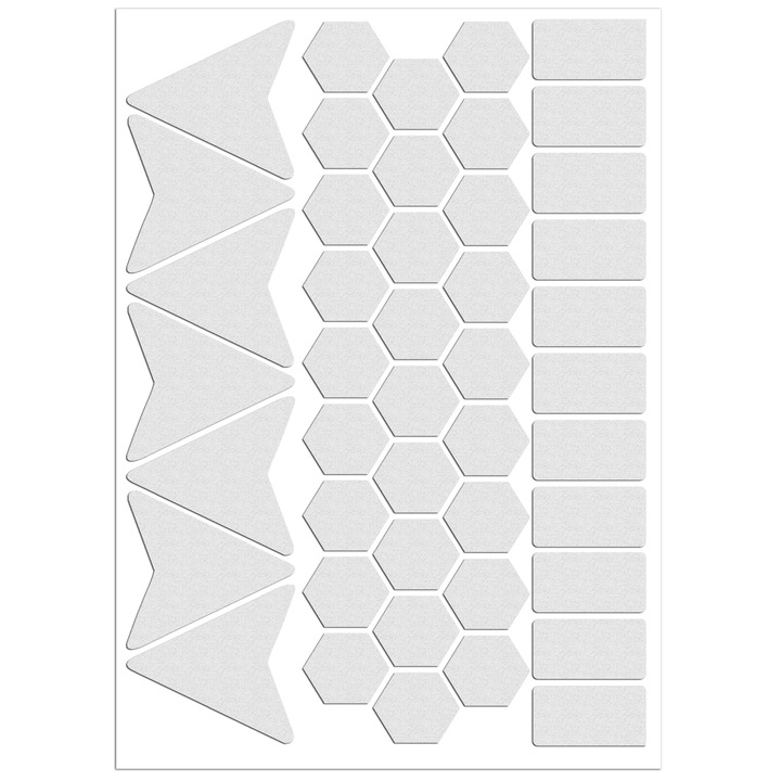 Предупредителни бели рефлекторни светлоотразителни самозалепващи стикери за безопасност, Biomar Labs, подходящи за велосипеди, каски, автомобили, мотоциклети, детски колички, 45 бр. D 49