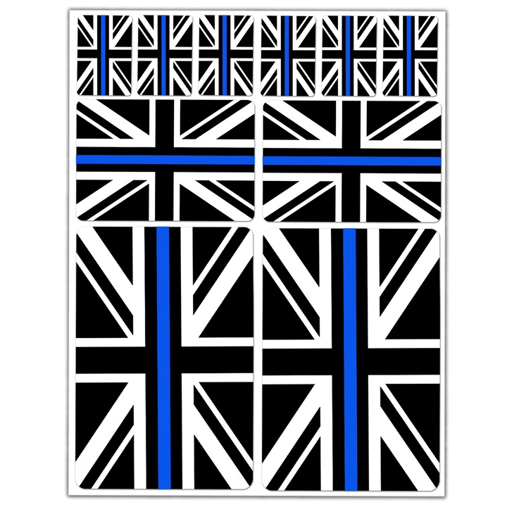 Autocolante autoadezive laminate din PVC, Biomar Labs, potrivite pentru biciclete, casti, masini, motociclete, laptopuri, Steagul Marii Britanii, Linia albastra, 10 buc. D40