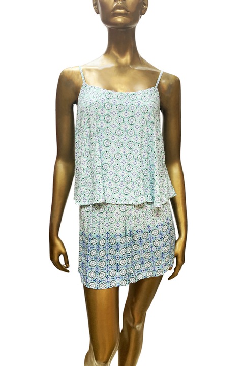 Női overál ETAM PJ Taj, Rövidnadrág, Vékony pántok, Ovális nyakkivágás, Geometrikus minta, Kék