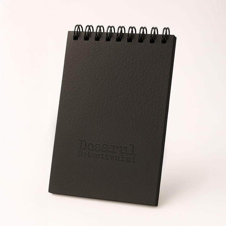Carnetel Detectiv Dosarul Detectivului – Format A6, Coperta Imitatie Piele cu Logo, 40 File, Acces Website Secret Codare Mesaje