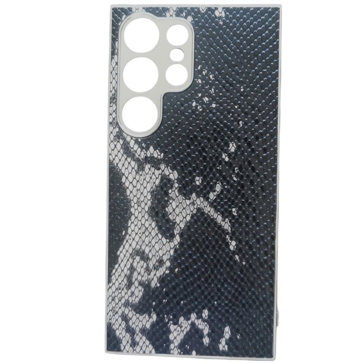 Кейс G-Tech Wild, съвместим с Samsung Galaxy S25 Ultra, TPU и силикон, имитация на змийска кожа, черен/сребрист