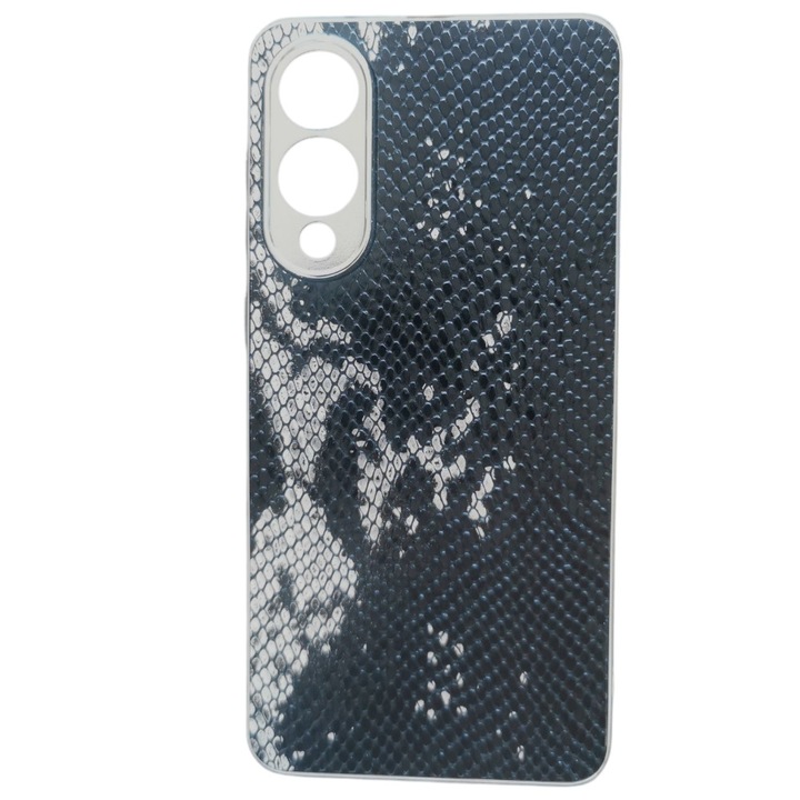 Кейс G-Tech Wild, съвместим с Samsung Galaxy S25 Edge, TPU и силикон, имитация на змийска кожа, черен/сребрист