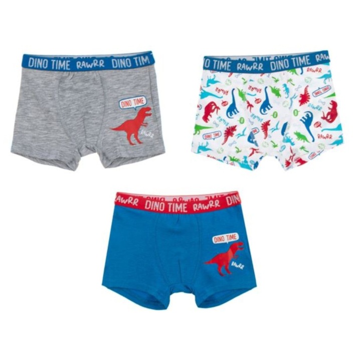 3 darabos gyerek boxer szett, Dinoszauruszok, Fehér/Szürke/Ciel