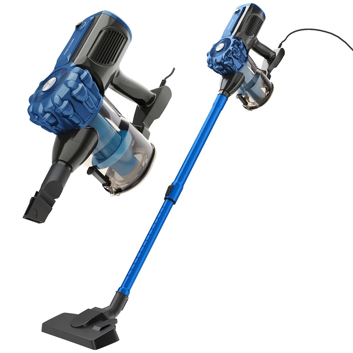 Aspirator vertical si de mana fara sac ProfiCare, 2in1, Eco-Cyclon, pentru toate suprafetele/ masina, capacitate 500 ml, tub telescopic reglabil pe inaltime, filtru HEPA, iluminare LED, usor de folosit, intuitiv, accesorii incluse, albastru