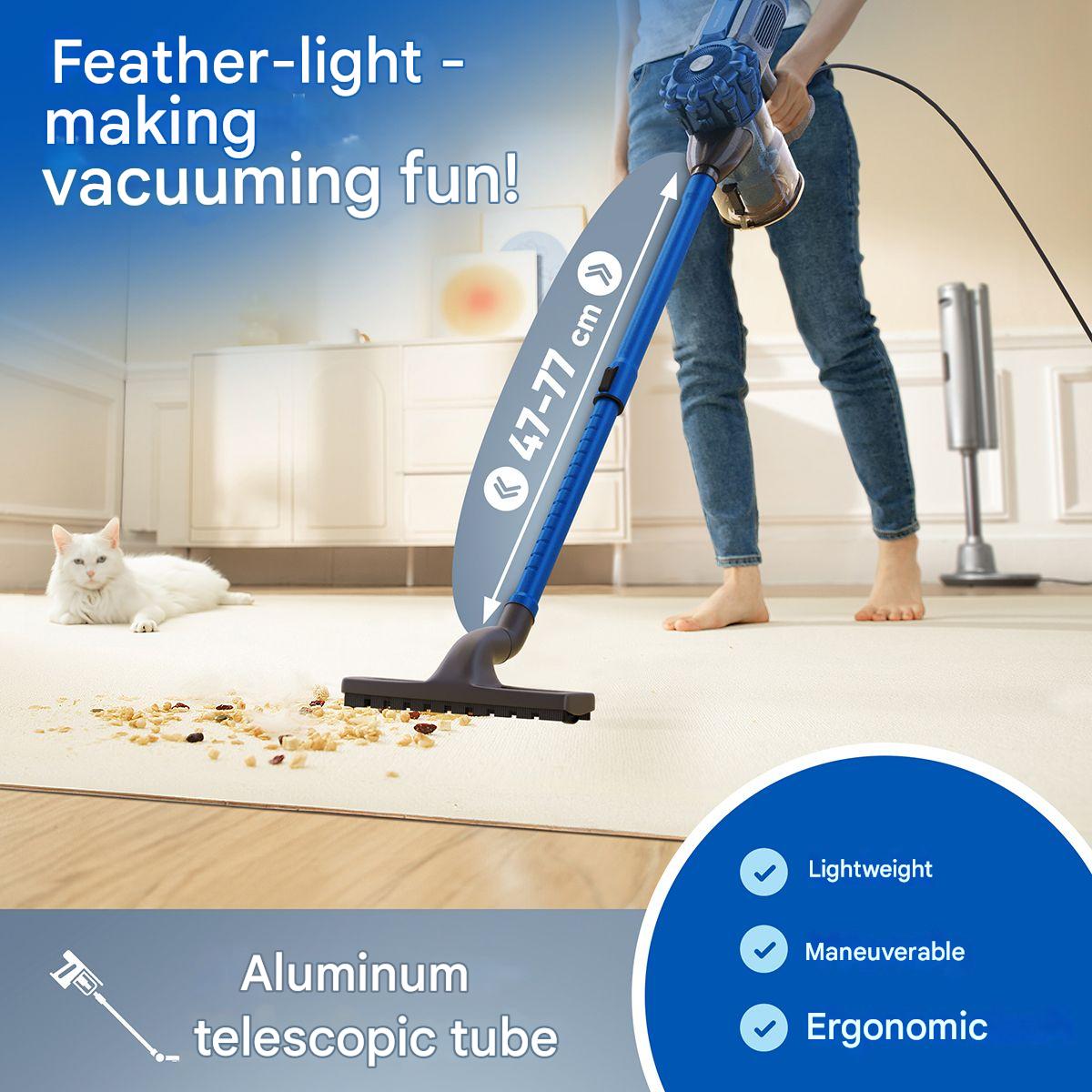 Aspirator vertical si de mana fara sac ProfiCare, 2in1, Eco-Cyclon, pentru toate suprafetele/ masina, capacitate 500 ml, tub telescopic reglabil pe inaltime, filtru HEPA, iluminare LED, usor de folosit, intuitiv, accesorii incluse, albastru