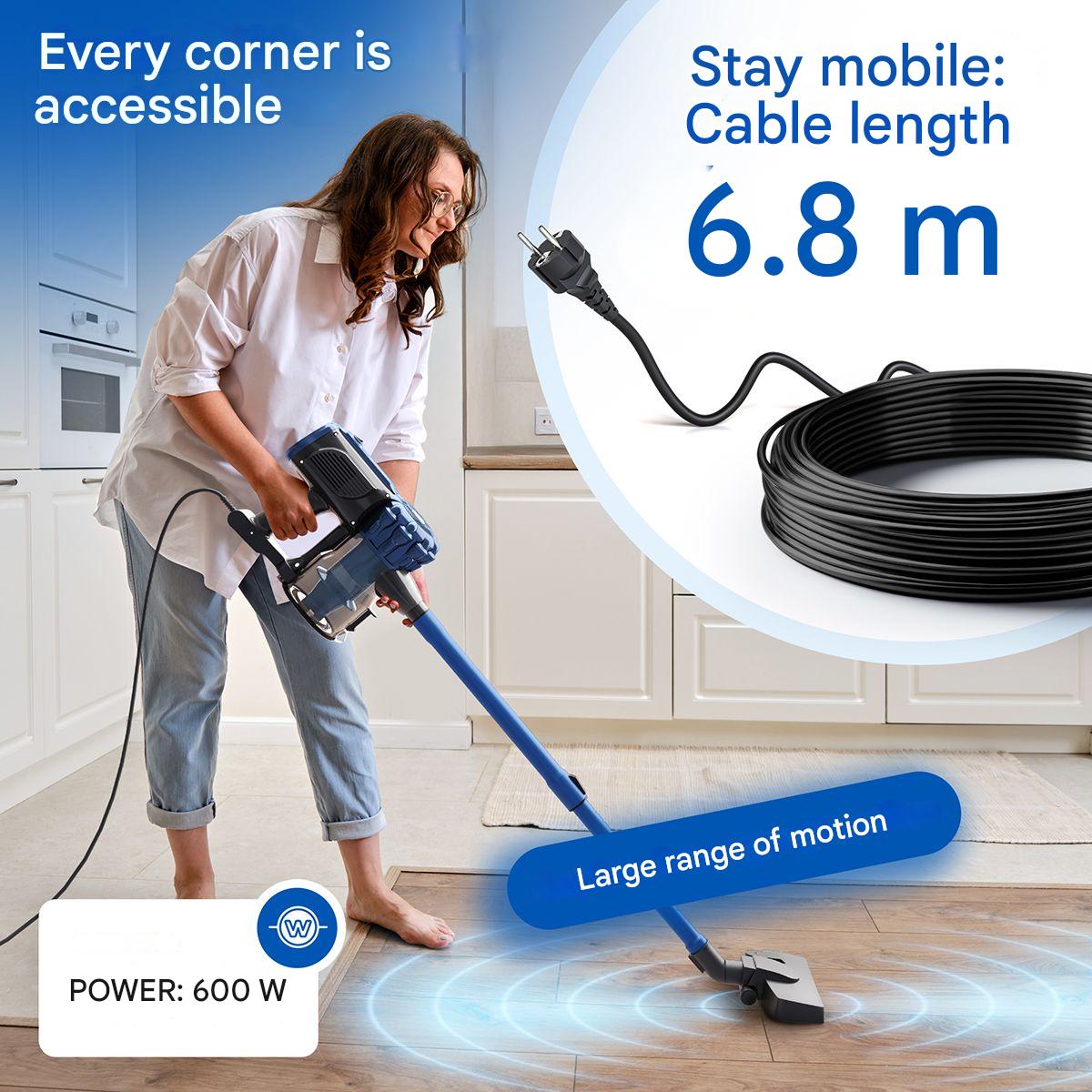 Aspirator vertical si de mana fara sac ProfiCare, 2in1, Eco-Cyclon, pentru toate suprafetele/ masina, capacitate 500 ml, tub telescopic reglabil pe inaltime, filtru HEPA, iluminare LED, usor de folosit, intuitiv, accesorii incluse, albastru