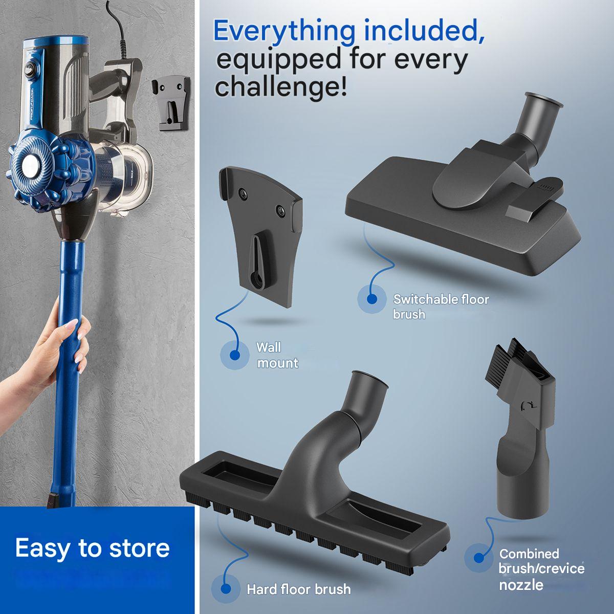 Aspirator vertical si de mana fara sac ProfiCare, 2in1, Eco-Cyclon, pentru toate suprafetele/ masina, capacitate 500 ml, tub telescopic reglabil pe inaltime, filtru HEPA, iluminare LED, usor de folosit, intuitiv, accesorii incluse, albastru