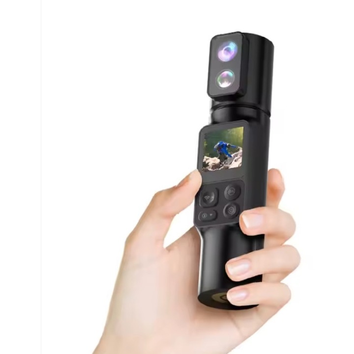 Hordozható digitális videokamera 6K 30FPS 1.3"-os érintőképernyővel, éjjellátó funkcióval, 350°-os széles látószöggel, képstabilizátorral, Wi-Fi-vel, MicroSD támogatással, CMOS érzékelővel, zoommal